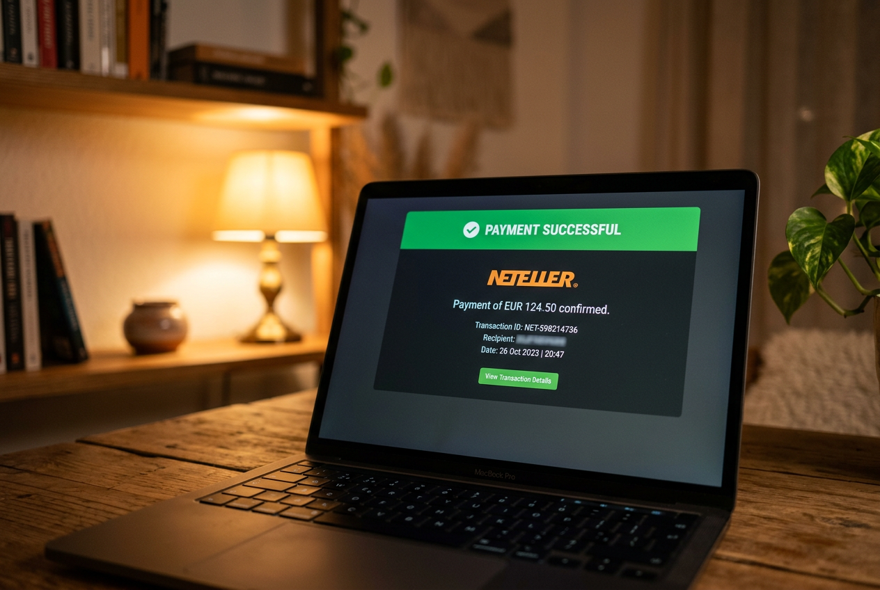 Secure digital payment confirmation on a laptop screen.